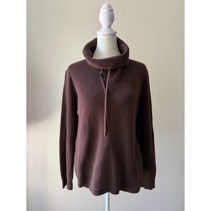 Lauren Ralph Lauren Brown Knit Cowl Neck Pullover Sweater S/M Cotton Drawstring
